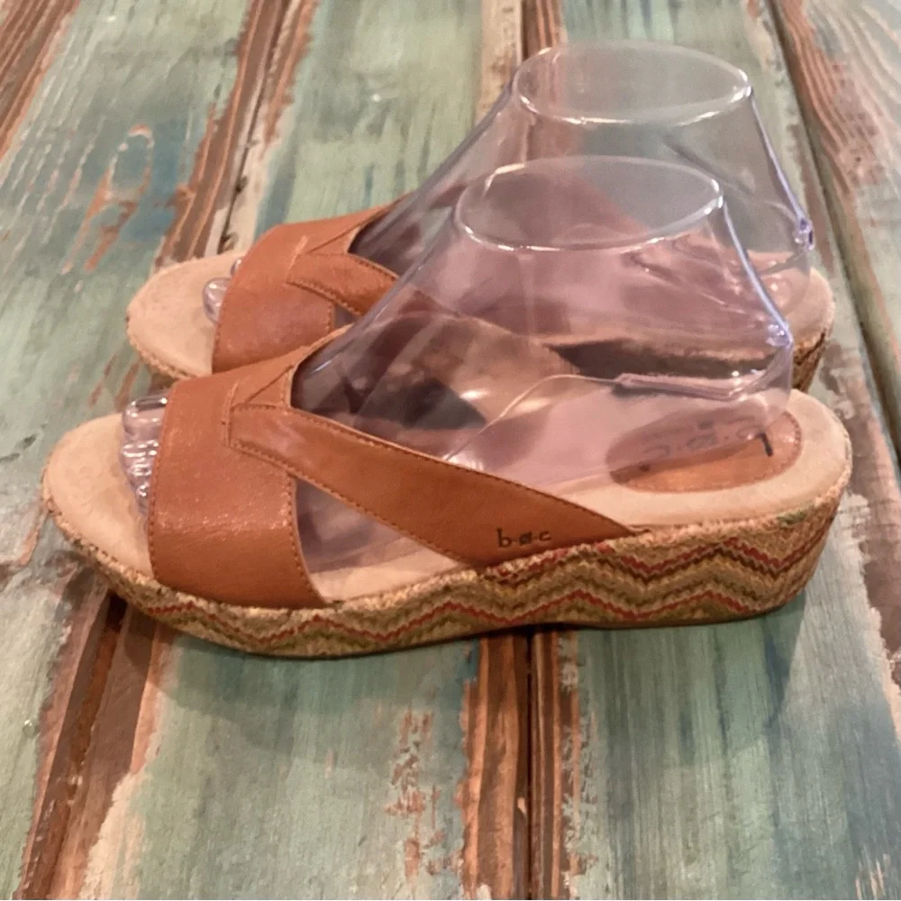 b.o.c. 9 Wedge Leather Sandals Espadrilles Womens Comfort Shoes Brown Multicolor